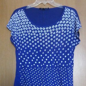 B.L.E.U. Women's top - Size PL - Royal Blue, White Polka Dots, Silver Accents --